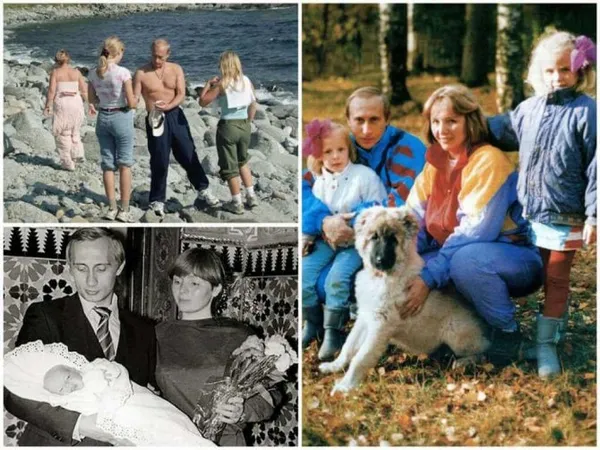 На фото Владимир Путин и его дочки.
