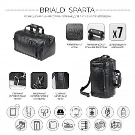 Дорожно-спортивная сумка трансформер BRIALDI Sparta (Спарта) relief black - вид 2