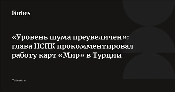 Уровень шума преувеличен: глава НСПК прокомментировал работу карт Мир в Турции | Forbes.ru